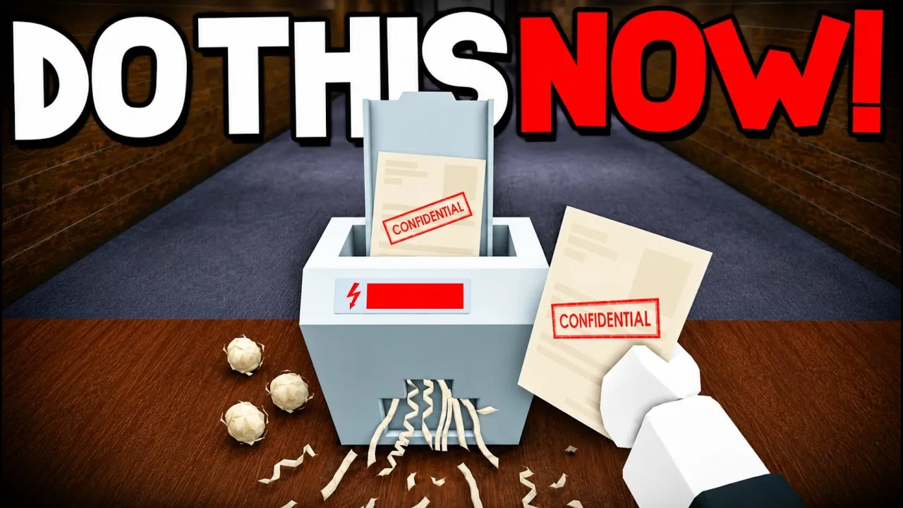 Shred the Secrets code redemption scene with confidential documents